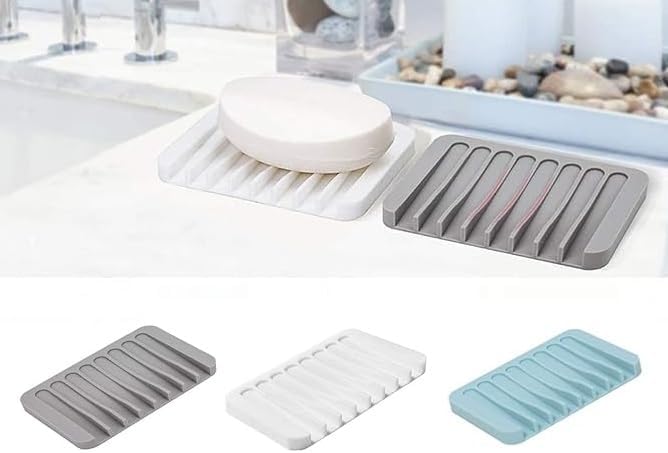 Silicone Soap Dish with Drainage and Raised Ridges Grey