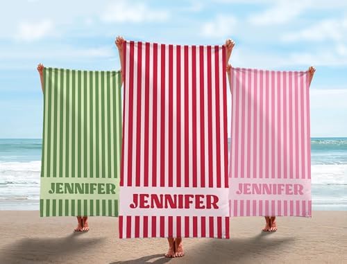 Personalized Beach Towel with Name - Custom Striped Design