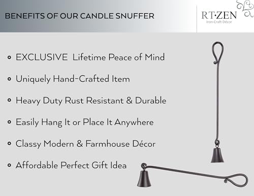 RTZEN Rustic Bell Candle Snuffer - Unique Black Matte Wrought Iron