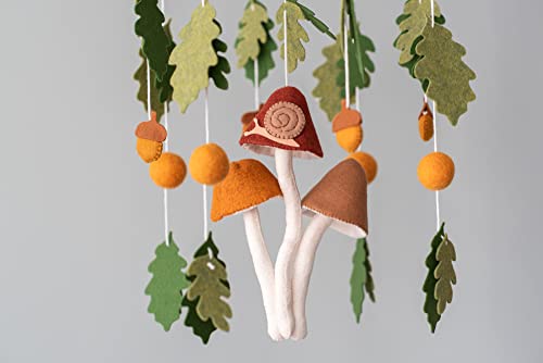 Handmade Mushroom and Leaf Baby Crib Mobile