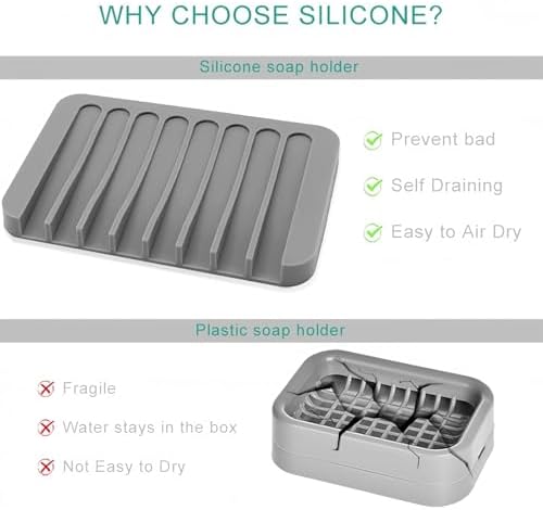 Self-Draining Silicone Soap Dish for Bathroom Gray and White