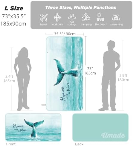 Umade Upgraded Microfiber Beach Towel - Whale Tail Aqua Blue 1