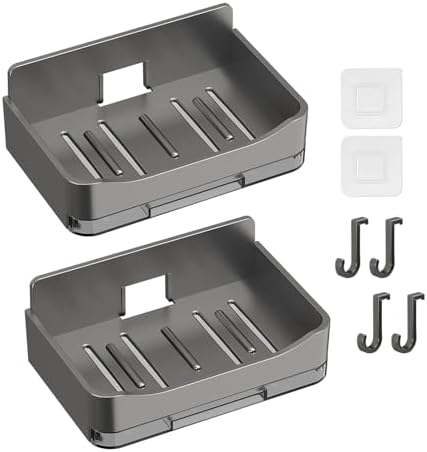 2Pcs Wall Mounted Soap Dish with Drip Tray Grey