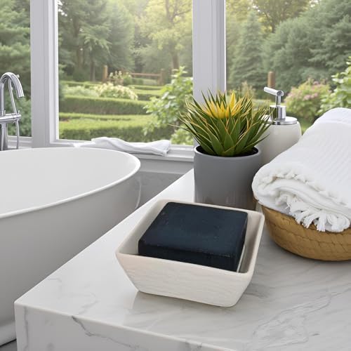 Vonpri Ceramic Soap Dish Non-Slip Square Holder for Bath and Kitchen