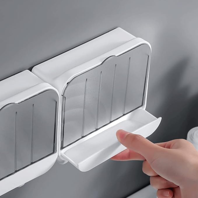 Simple Wall Mounted Soap Box with Drainage and Lid White