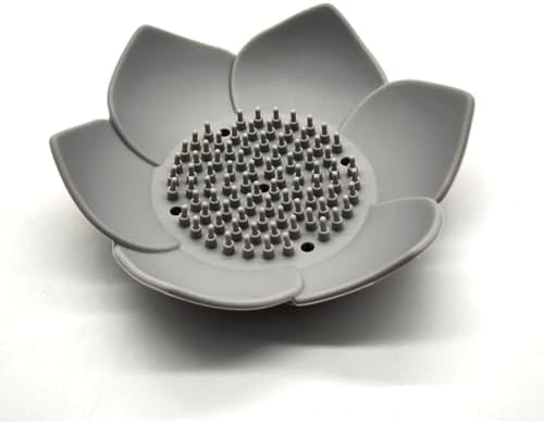 GXMRHWY Silicone Soap Dish Flower Shape Drain Holder Grey