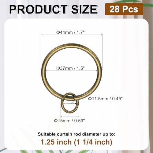PATIKIL 28 Pcs Bronze Metal Curtain Rings with Eyelets
