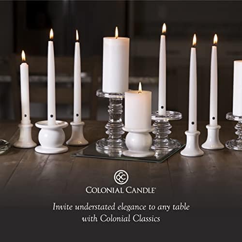 Colonial Candle Unscented Taper Candles Classic Collection White 8 Inch Pack of 12