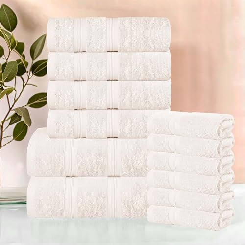 Superior 12-Piece Cotton Towel Set Ivory 1