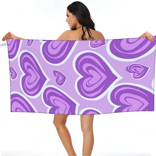 Cute Purple Heart Fluffy Oversized Beach Towel 32x64 Inch