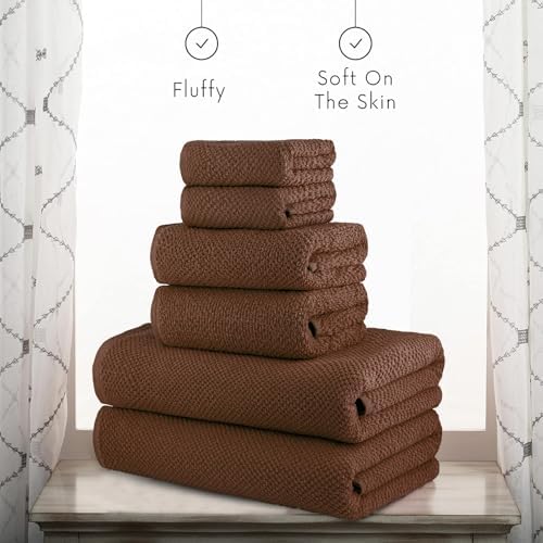CASA COPENHAGEN Popcorn Textured 6-Piece Towel Set - Toffee Brown