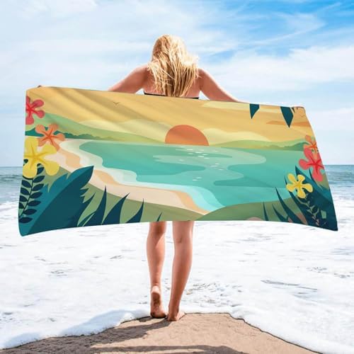 Beach Towel Microfiber with Sun and Sunset Pattern