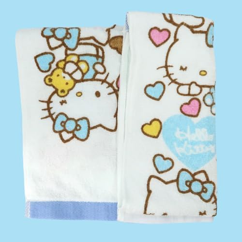 Kitty and Bear Face Towel Set - 2 Sets Pink Blue for Kids