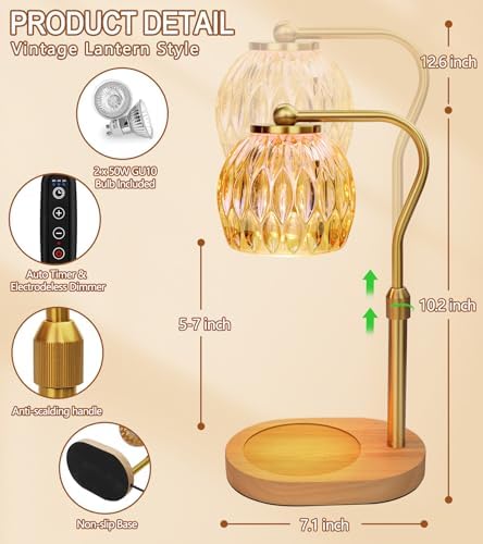 Elegant Adjustable Gold Candle Warmer Lamp with Timer Dimmer