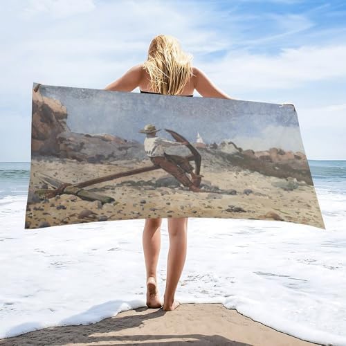 AMEIZHUB Large Beach Towel with Anchor Design