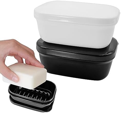 2 Pack Portable Soap Dishes with Leak-Proof Lid and Drain