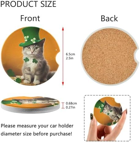 St Patrick Cat Car Cup Holder Coasters 2 Pack