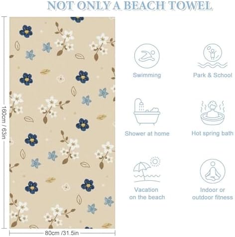 Fluffy Watercolor Spring Flowers Beach Towel 32x64 Inch