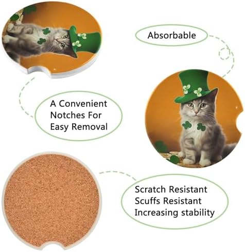 St Patrick Cat Car Cup Holder Coasters 2 Pack