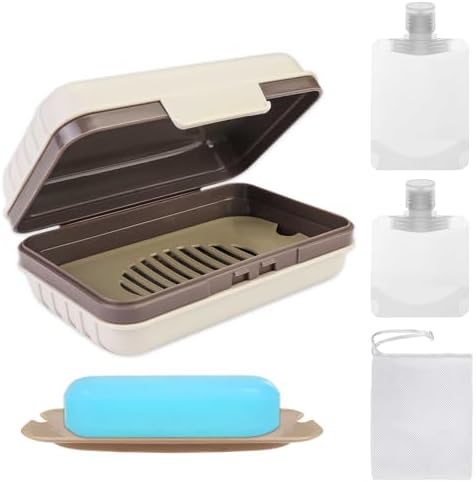 4 Pack Travel Soap Holder Set with Foaming Net and Packaging Bags Grey