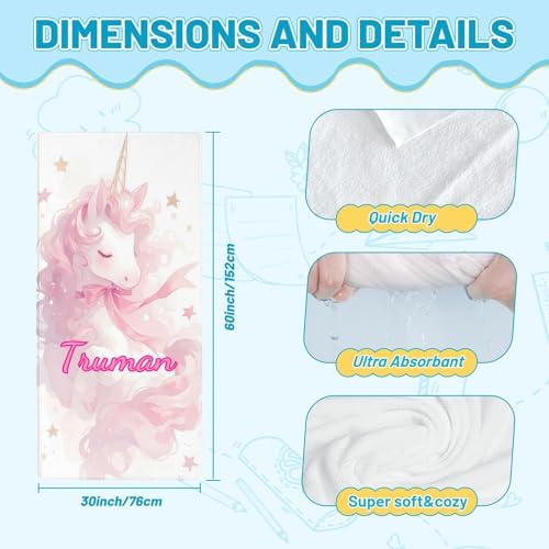 RAMULEN 2025 Custom Beach Towel with Name Striped Unicorn
