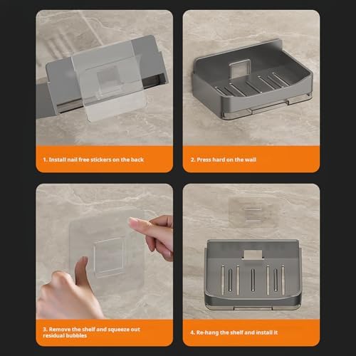2Pcs Wall Mounted Soap Dish with Drip Tray Grey