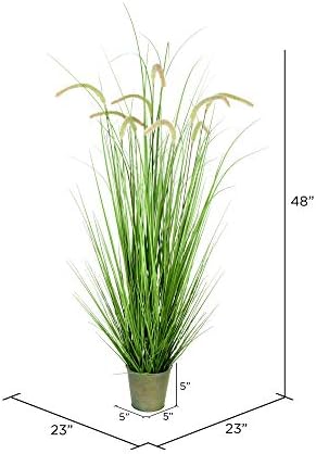 Vickerman 60 Artificial Green Grass with 9 Cattails in Iron Pot