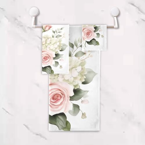 Bolaz 3 Piece Bath Towel Set Pink Rose Hydrangea