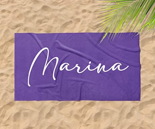 Custom Beach Towel - Purple Name Initial Design 30x60 Inch