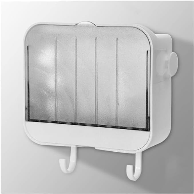 Simple Wall Mounted Soap Box with Drainage and Lid White