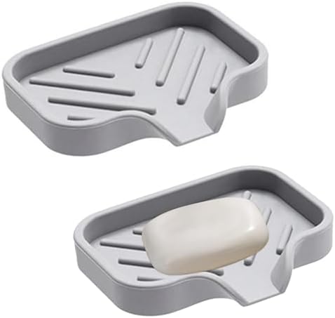 2 Pack Silicone Soap Holder Tray for Shower Kitchen Bathroom