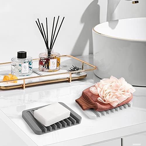 KAJUDA Self Draining Soap Dish Set 2PCS Premium Silicone Holder for Bath