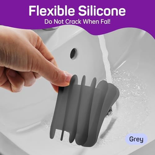 2 Pcs Self Draining Silicone Soap Holder - Waterfall Design Grey