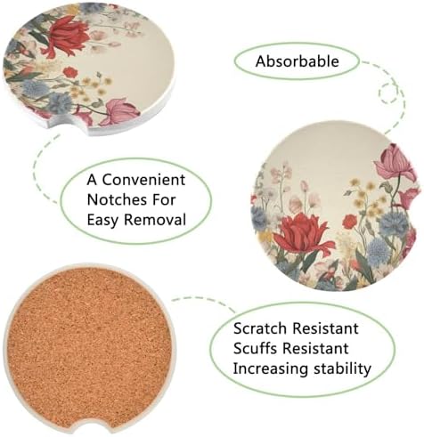 Retro Flowers Car Cup Holder Coasters 2 Pack