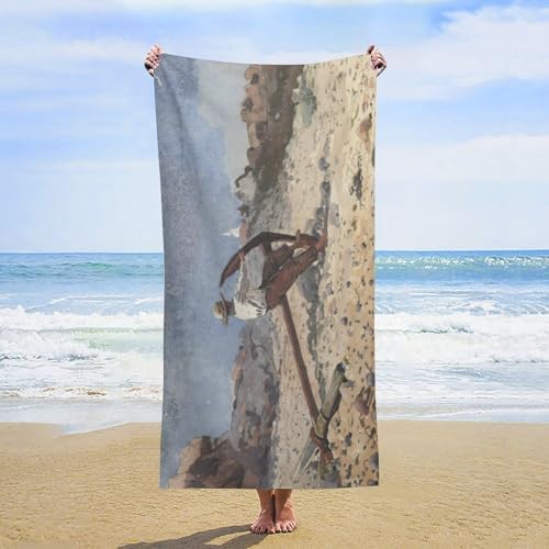 AMEIZHUB Large Beach Towel with Anchor Design