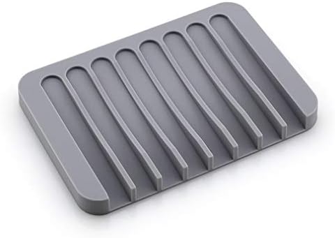 Familyhouse Flexible Silicone Soap Dish Tray Holder Drainer Grey