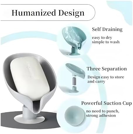 Shunkyang Leaf-Shaped Self Draining Soap Dish Holder Grey 1 Pcs