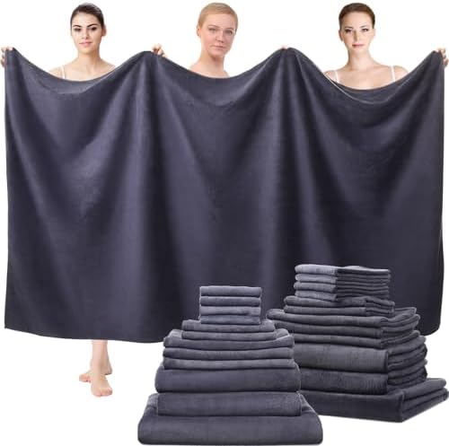 Mixweer 24-Piece Bath Towel Set Dark Grey Microfiber