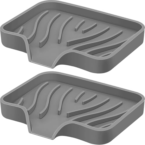 SAISN Silicone Soap Dish 2 Pack with Drain Grey
