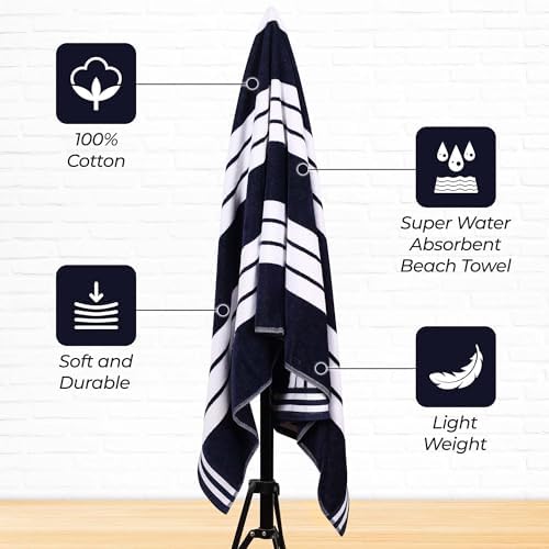 Superior Oversized Cotton Beach Towel Set of 4 - Blue