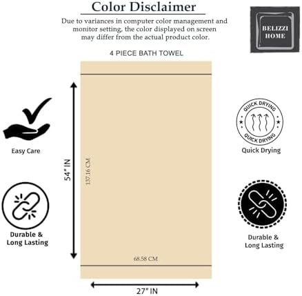 Belizzi Home 4 Pack Bath Towel Set 27x54 Tan