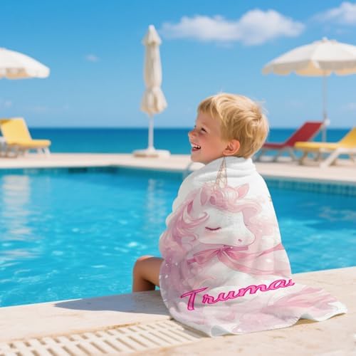 RAMULEN 2025 Custom Beach Towel with Name Striped Unicorn