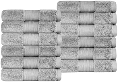 Superior Turkish Cotton 12-Piece Face Towel Set - Grey