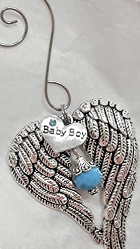 Baby Boy Infant Memorial Sympathy Angel Wings with Heart Charm Keepsake