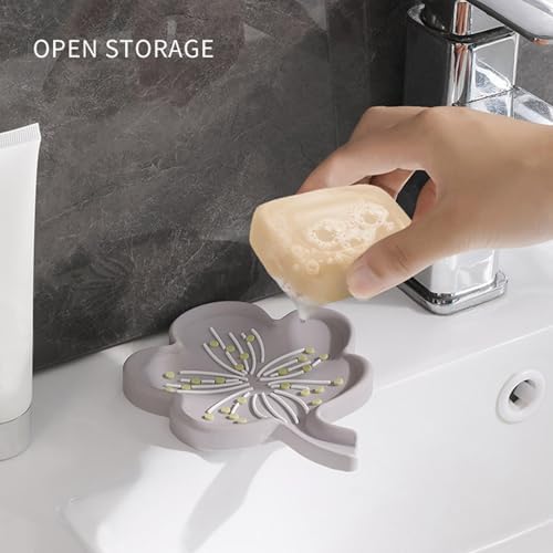 Loyliawa Soap Dish with Drainage Non-Slip Flower Shape Grey