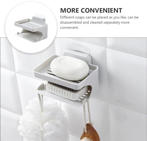 WESIEVYA Punch Double Layer Soap Dish Holder Organizer for Bathroom Kitchen