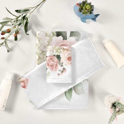 Bolaz 3 Piece Bath Towel Set Pink Rose Hydrangea