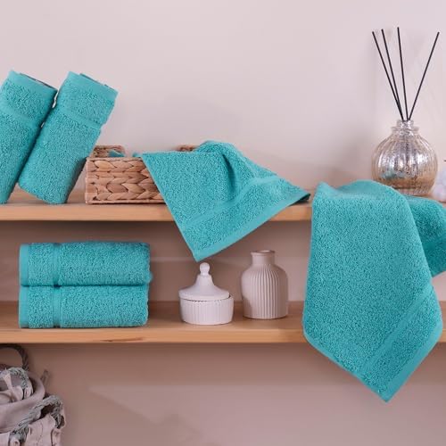 Hawmam Linen Teal Face Towels - 12 Pack 13x13 Inch Luxury Cotton