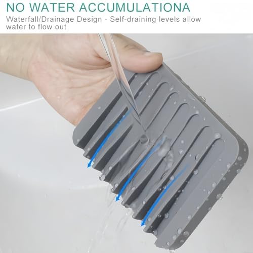 Self-Draining Silicone Soap Dish for Bathroom Gray and White