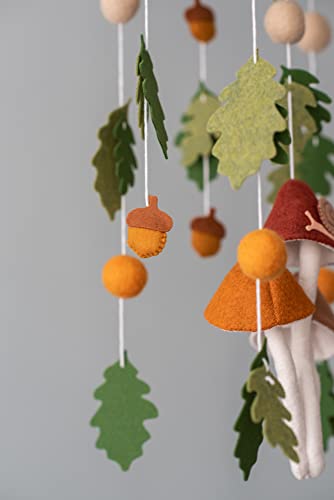 Handmade Mushroom and Leaf Baby Crib Mobile
